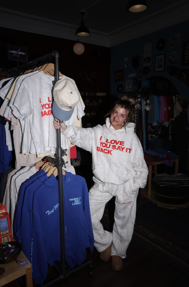 Model wearing sweatsuit